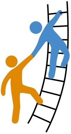 person helping another climb a ladder