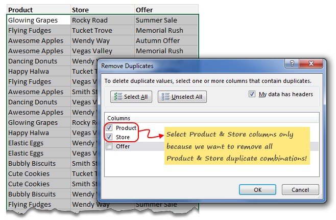 Remove duplicate combinations using Excel - tip