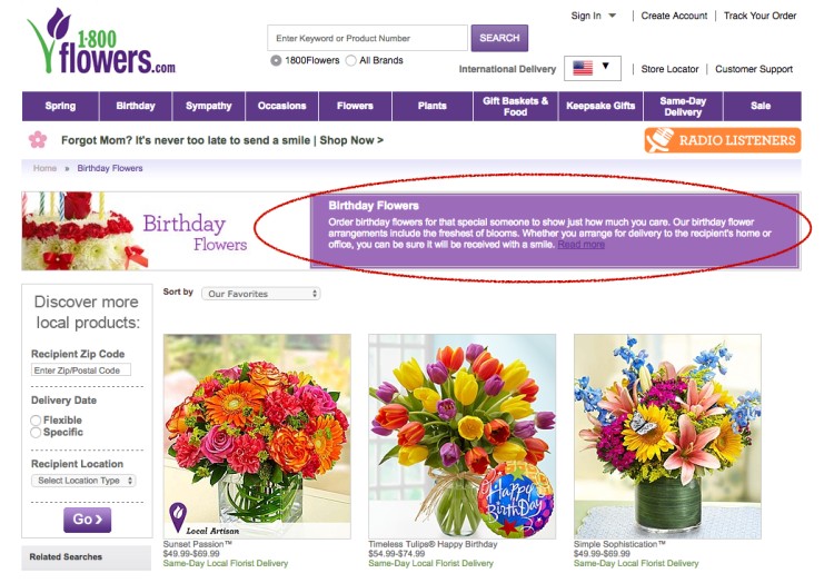 1800Flowers Category Content