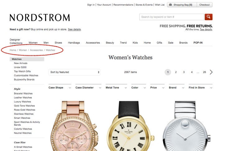 Nordstrom Breadcrumbs Examples