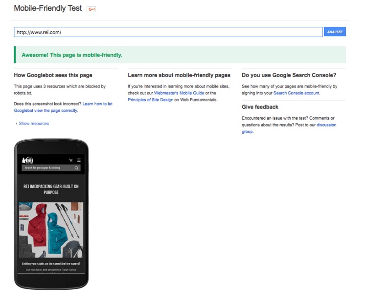 Google Mobile Friendly Tester